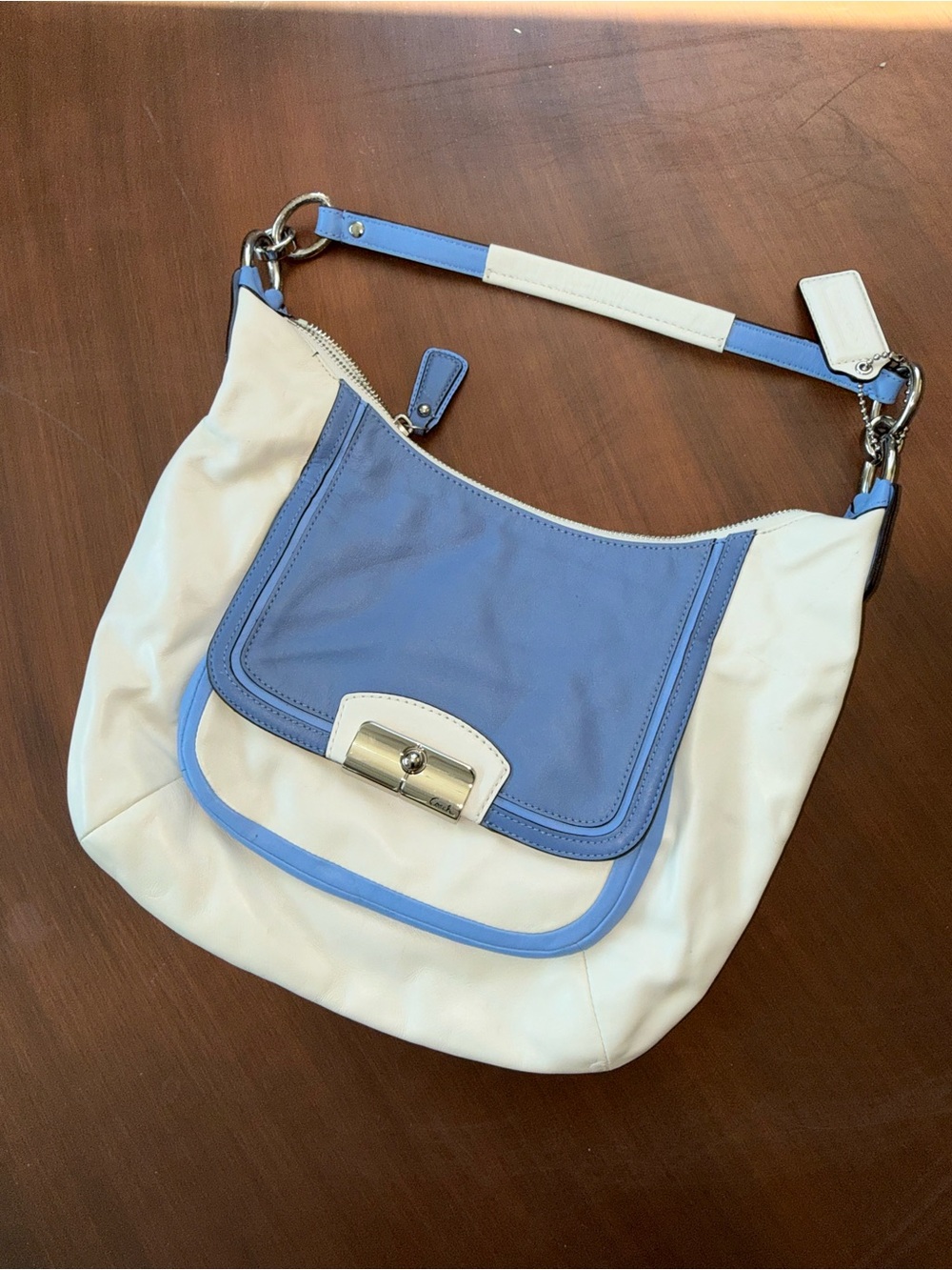 Coach Kristen Blue & White Shoulder Hobo Bag model #F22509)